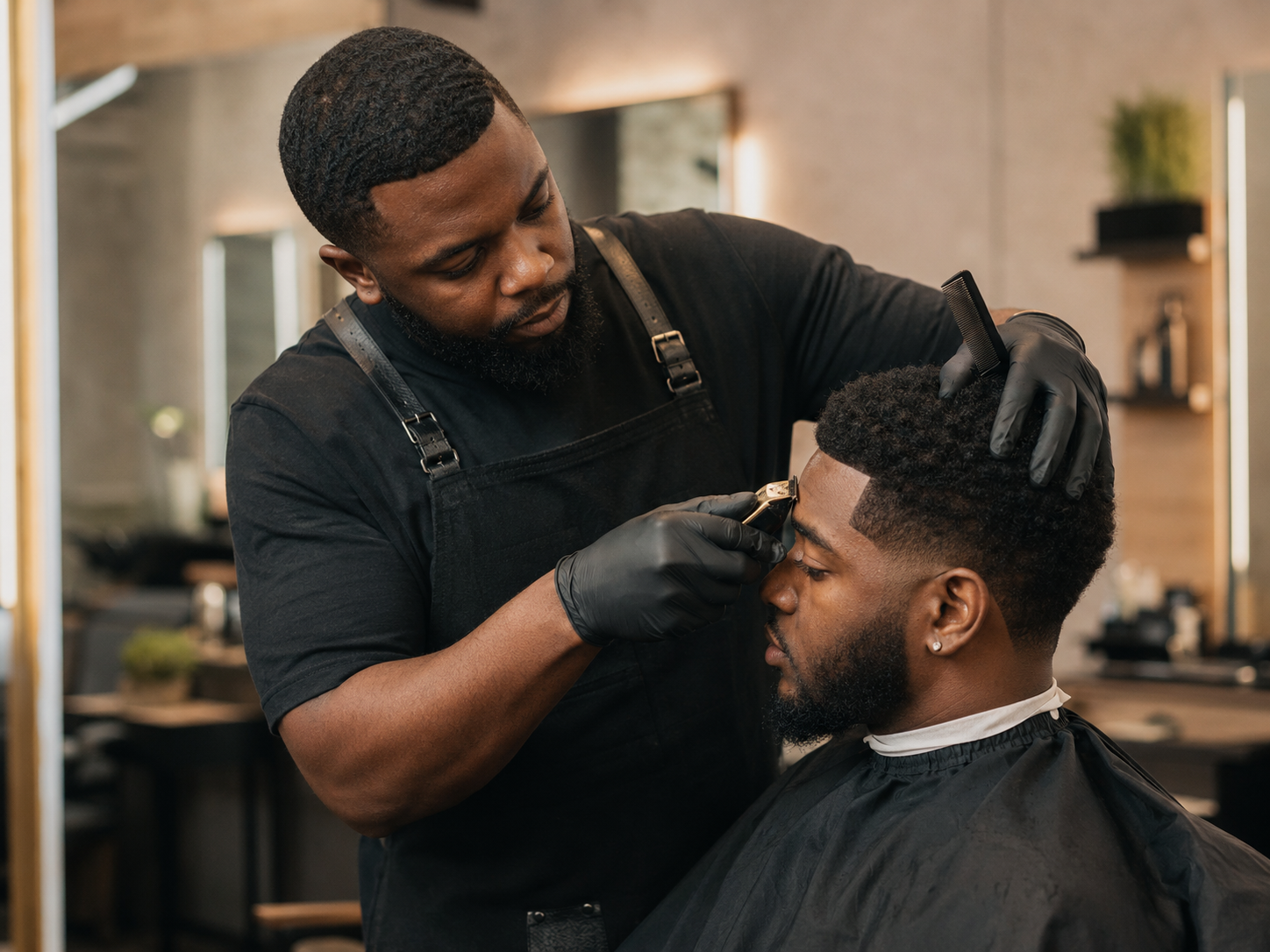 Attentive precision barbering in a modern studio